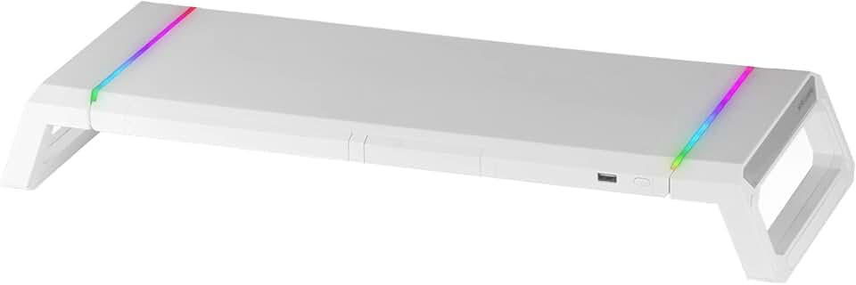 Mars Gaming MGS-ONE Weiss, Chroma RGB Monitorstaender, Verstellbare Groesse, Smartphone- und Tablet-Staender, Front USB 2.0